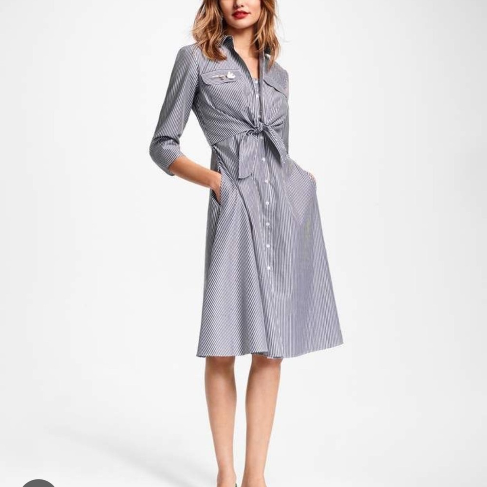 Brooks Brothers Blue A-line Shirt Dress with Notched Collar